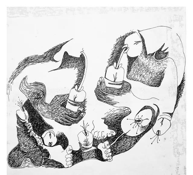 Untitled (Archive 21) — Mixed media / pen and ink by Indian artist B. Jayaram