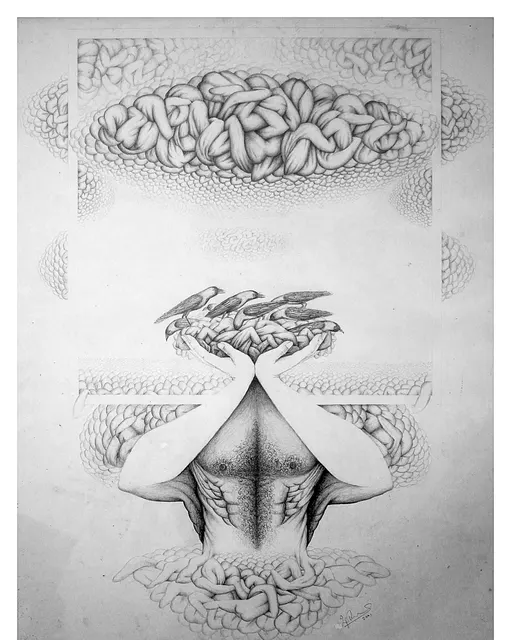 Untitled (Archive 31) — Mixed media / pen and ink by Indian artist B. Jayaram