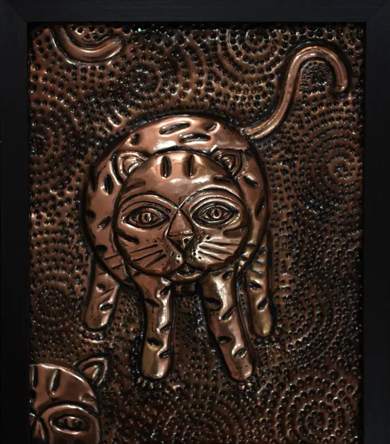 Cat with Woman XVIII — Relief on copper by Indian artist B. Jayaram
