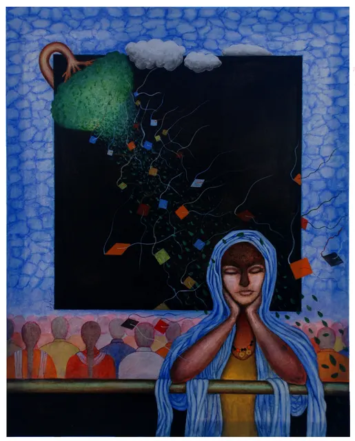 Kites II — Mixed media on canvas by Indian artist B. Jayaram